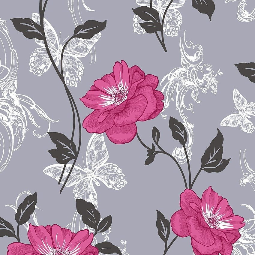 Flower Floral Paisley Modern Millie Grey Pink Black Luxury HD phone wallpaper