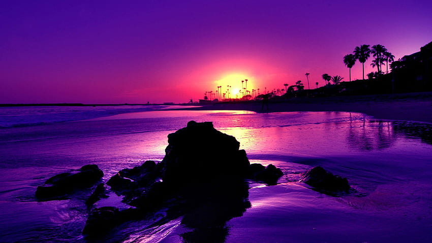 Ocean Sunset - Beach Sunset Background Purple HD тапет