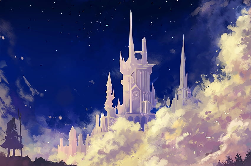 Fantasy White Castle, Woman, Clouds, Stars for Chromebook Pixel Tapeta HD