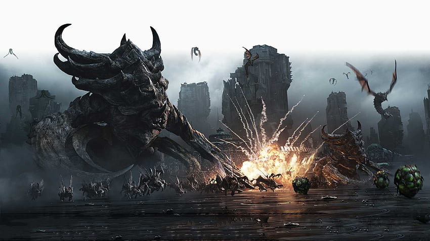 StarCraft Sci Fi Dragons Dragon Fantasy Battle Battles Monster ., Epic Monster Battle HD wallpaper