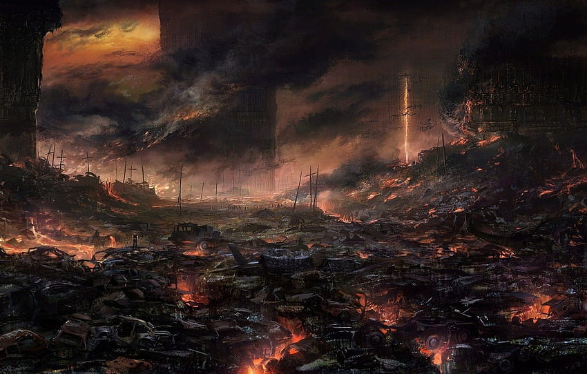 the city, fire, art, ruins, tragedy, vzryv for , section фантастика HD wallpaper
