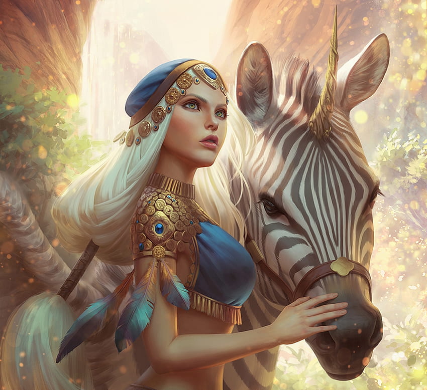 reina del desierto, azul, animal, frumusete, fantasía, unicornio, desierto, luminos, cebra, reina fondo de pantalla