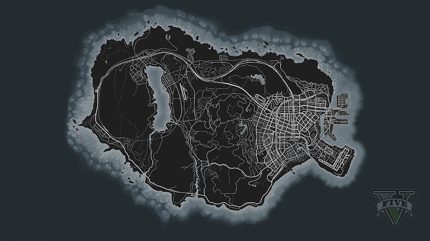 Ich habe eine Karte von GTA V erstellt. Viel Spaß :) : GrandTheftAutoV, Schwarze Weltkarte HD-Hintergrundbild