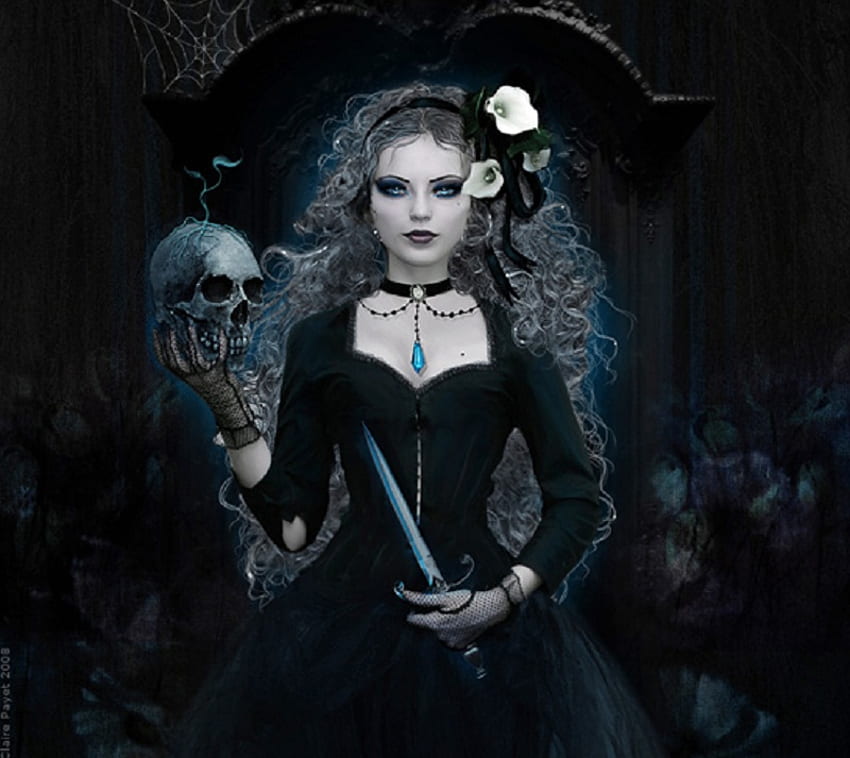 Gothic Fantasy, róża, fantazja, czaszka, athame, gotyk, dziewczyna Tapeta HD