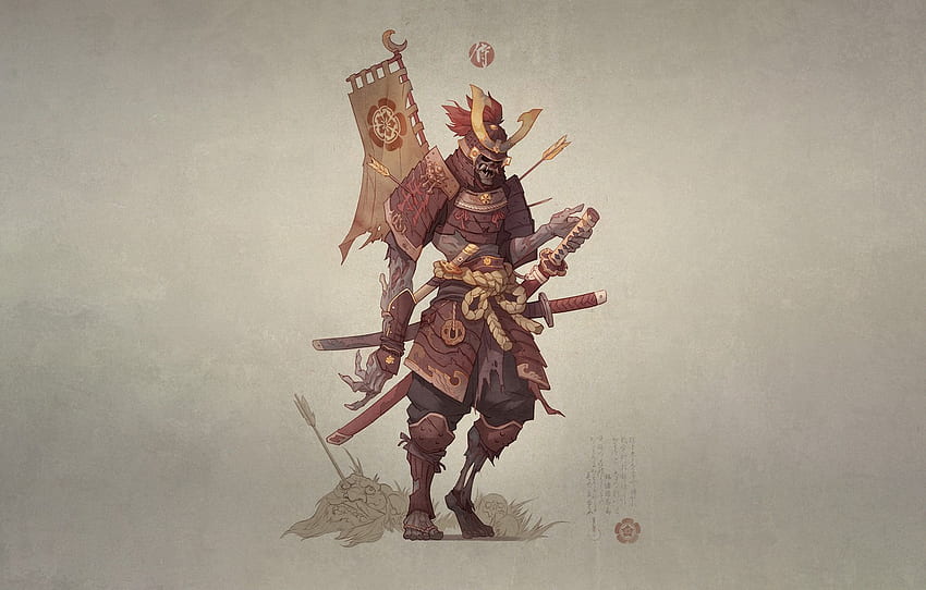 Japan, Monster, Armor, Style, Warrior, Japan, Monster, Art, Art, Style, Warrior, Fiction, Fiction, Skeleton, Katana, Concept Art for , section минимализм, Japanese Monster HD wallpaper