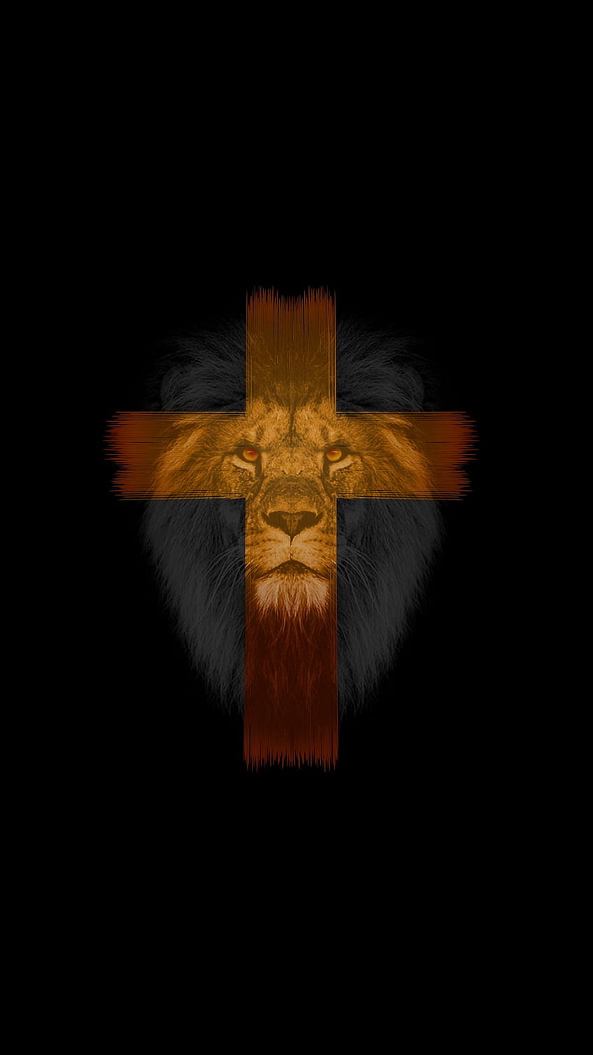 lion, cross, muzzle, dark HD phone wallpaper