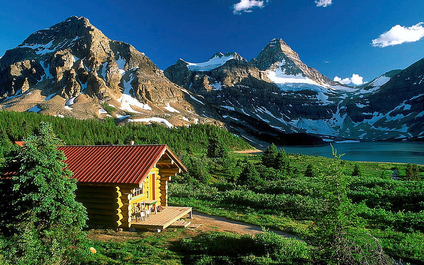 Cabin At Mt Assiniboine Lodge, 앨버타, 눈, 나무, 구름, 풍경, 하늘, 캐나다 HD 월페이퍼