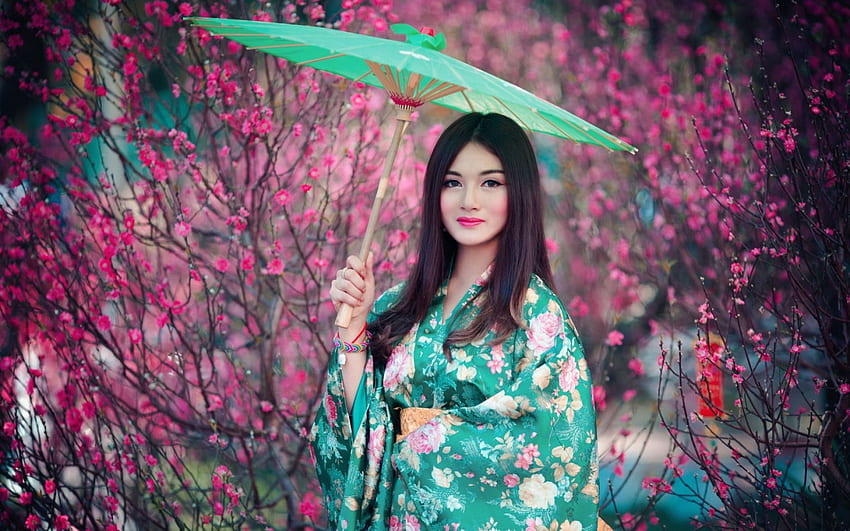 Parapluie Kimono Asiatique Femme. Belle Asiatique, Belle Asiatique Rouge Fond d'écran HD