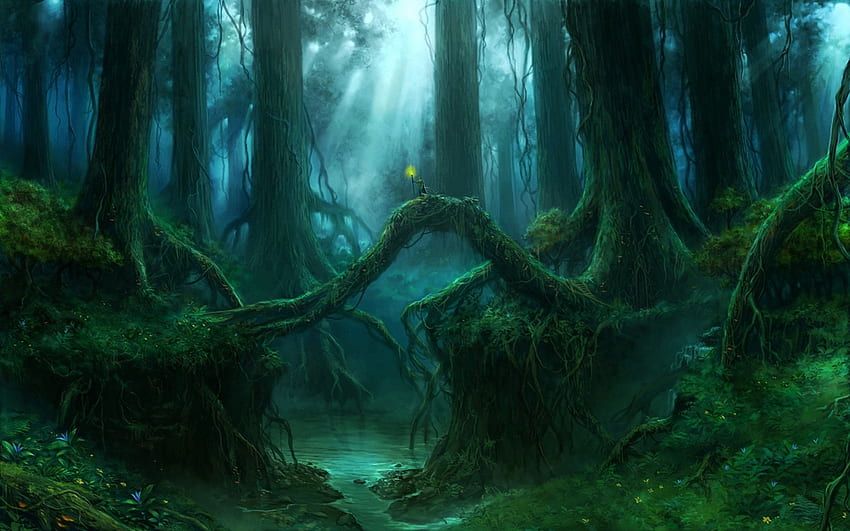 Árvores da floresta gótica Humor de rio de fantasia. . 133475. CIMA papel de parede HD