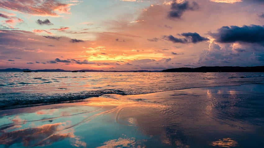 sea, beach, sunset tablet, Pastel Sunset Laptop HD wallpaper