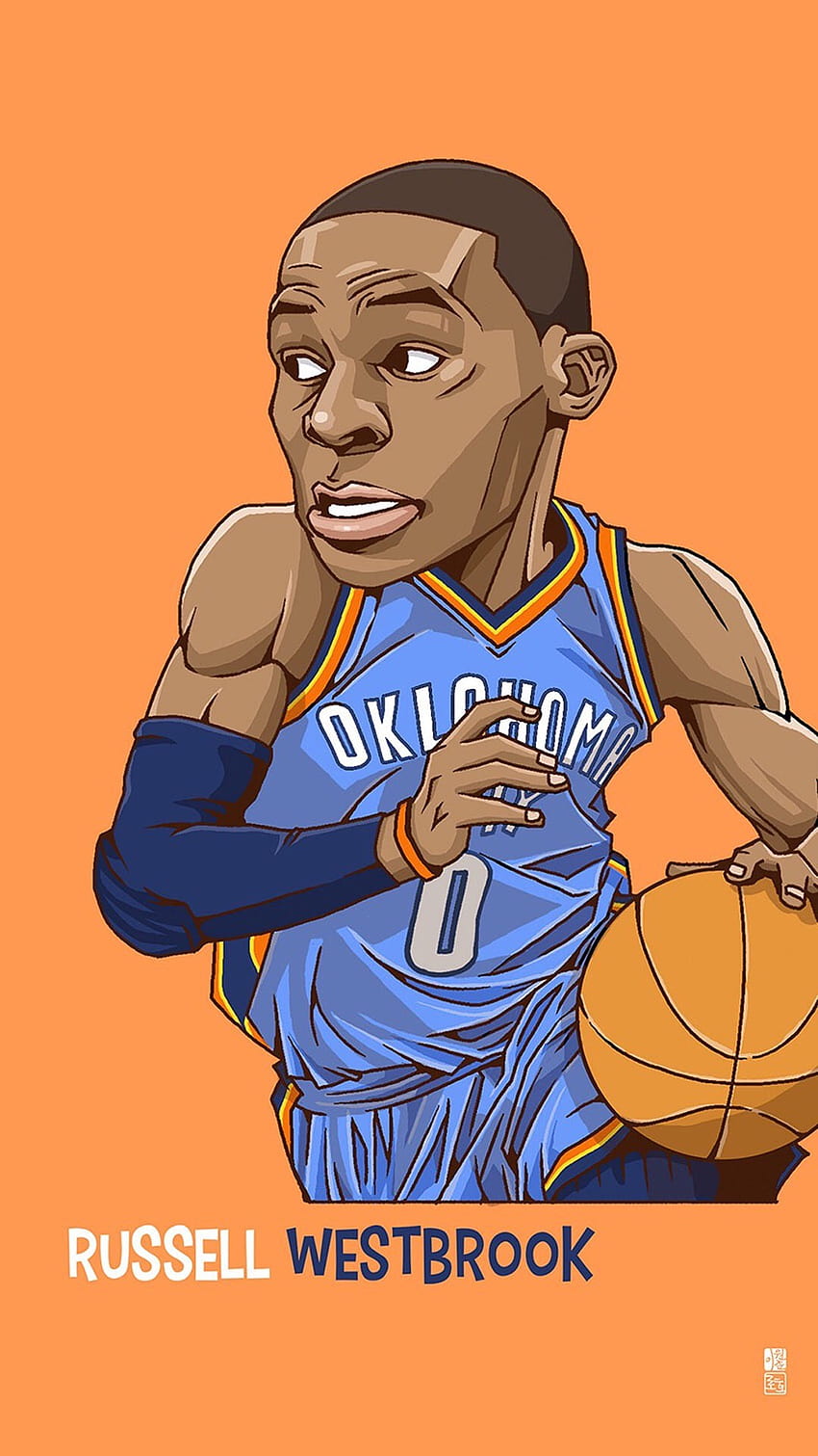 Russel Westbrook. Tippen Sie hier, um eine Sammlung berühmter NBA-Basketballspieler mit niedlichem Cartoon anzuzeigen HD-Handy-Hintergrundbild