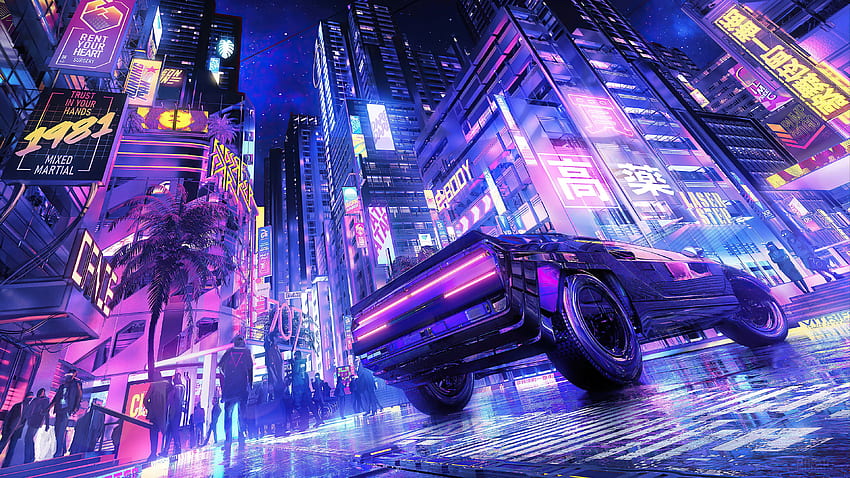 Cyberpunk, Sci Fi, Science Fiction, Samochód, Noc, Miasto, Sztuka cyfrowa, Cyberpunk Cityscape Tapeta HD