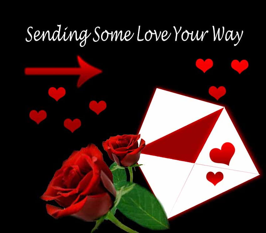 Sending Some Love Your Way、バラ、手紙、愛、赤、ハート、矢印、封筒 高画質の壁紙