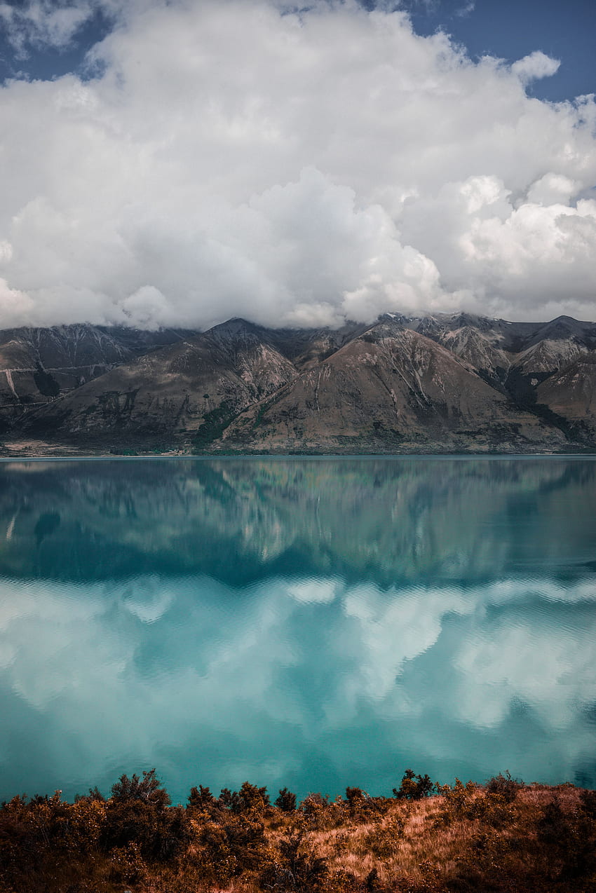 Naturaleza, Montañas, Nubes, Lago, Nueva Zelanda, Ohau fondo de pantalla del teléfono