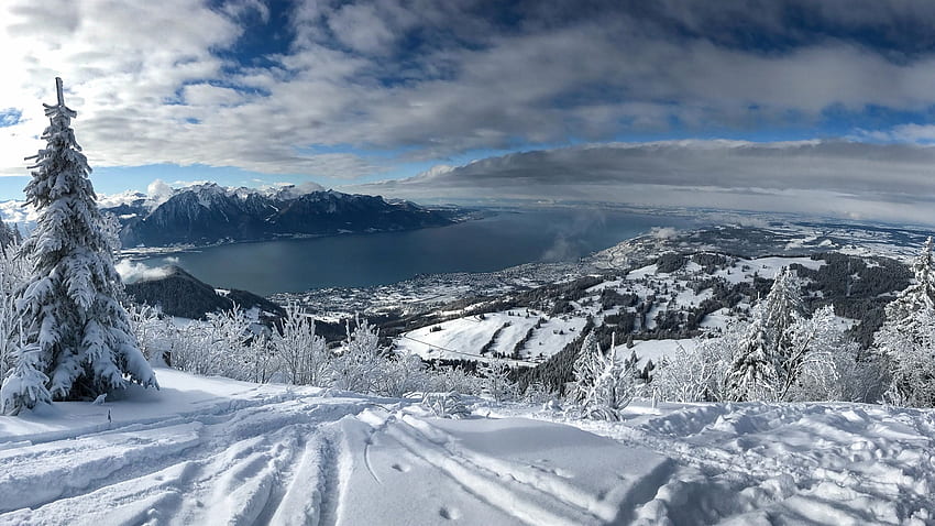 Lake Geneva, Switzerland, Alps, thick snow HD wallpaper