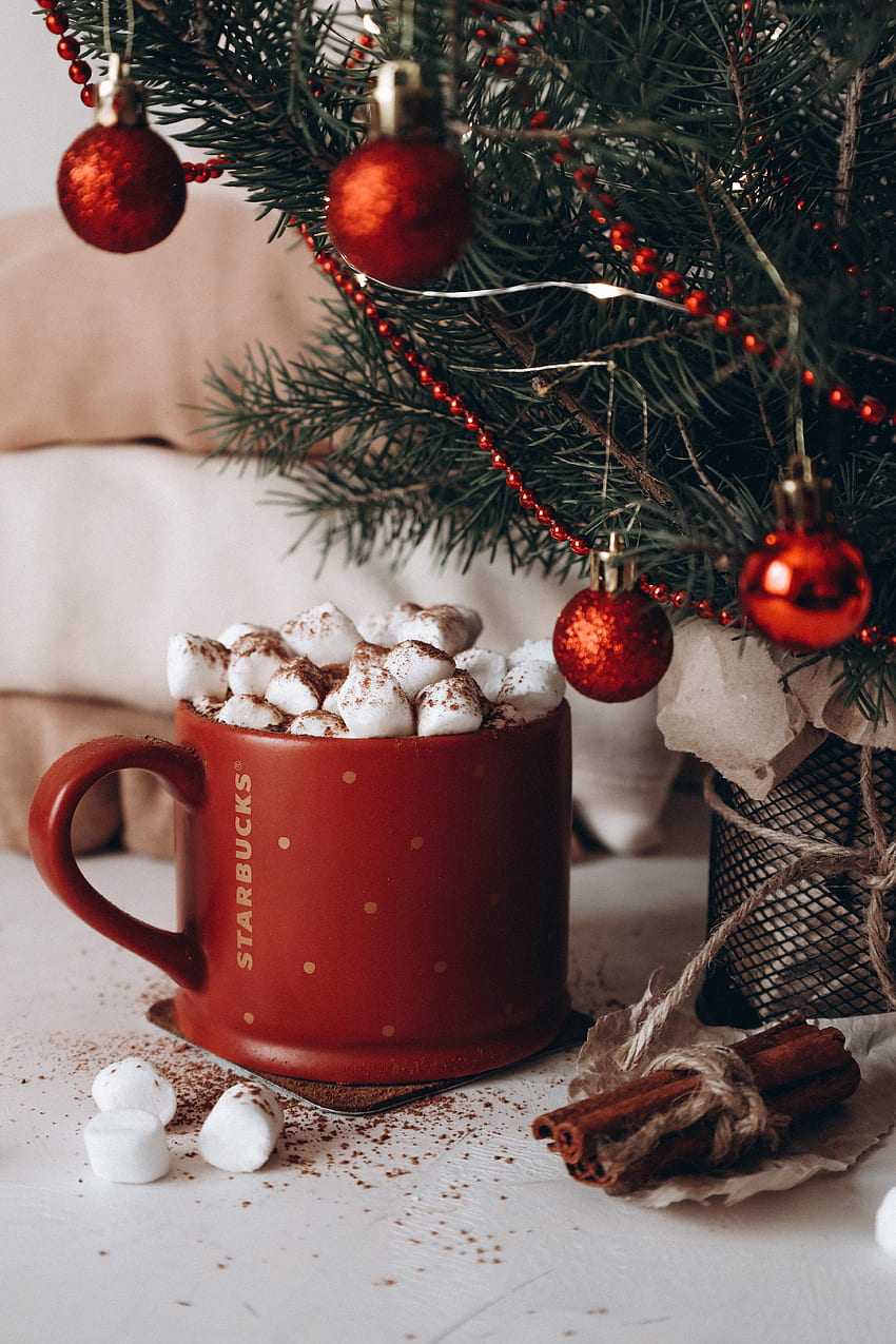 Holidays, New Year, Cup, Christmas, Christmas Tree, Mug, Zephyr, Marshmallow HD phone wallpaper