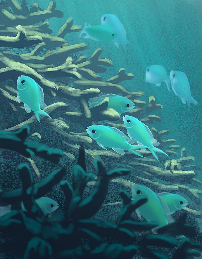 Sea, Art, Fish, Algae, Seaweed, Under Water, Underwater HD phone wallpaper