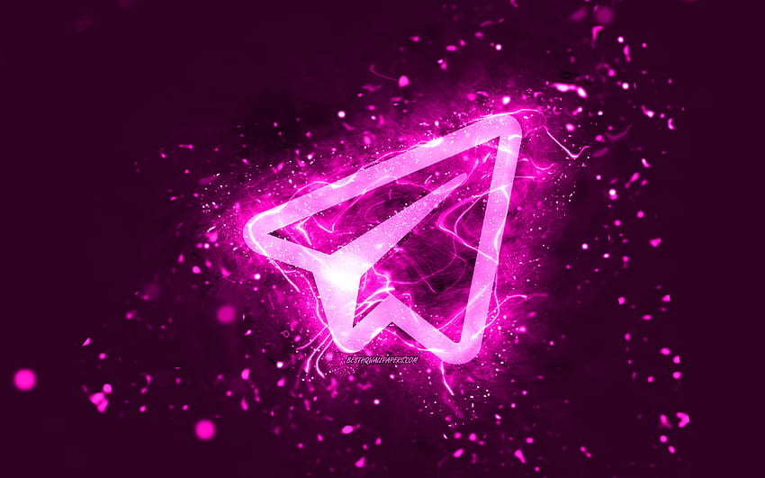Telegram purple logo, , purple neon lights, creative, purple abstract background, Telegram logo, social network, Telegram HD wallpaper