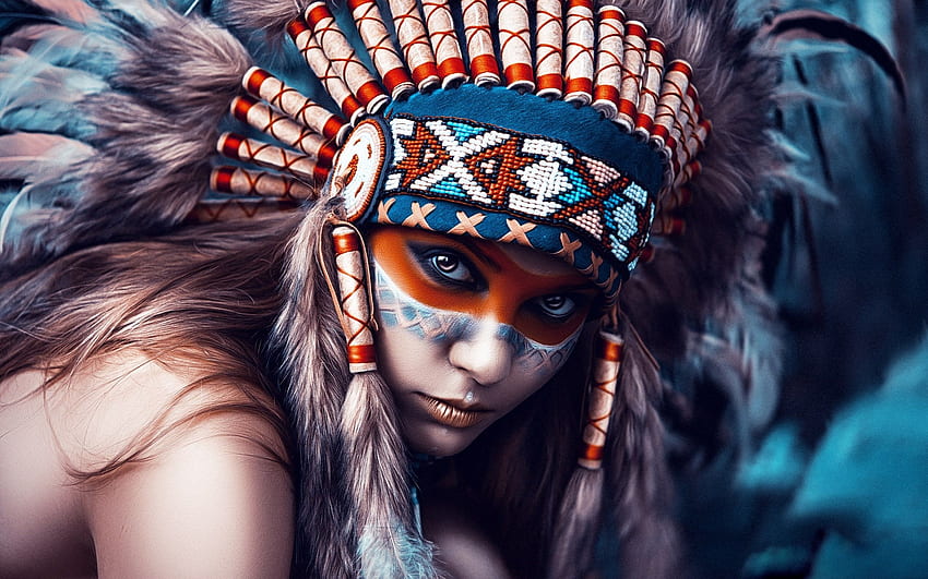 Indianer Mädchen, Kopf Dekoration, Make Up Hintergrundbilder, , Bild Fond d'écran HD