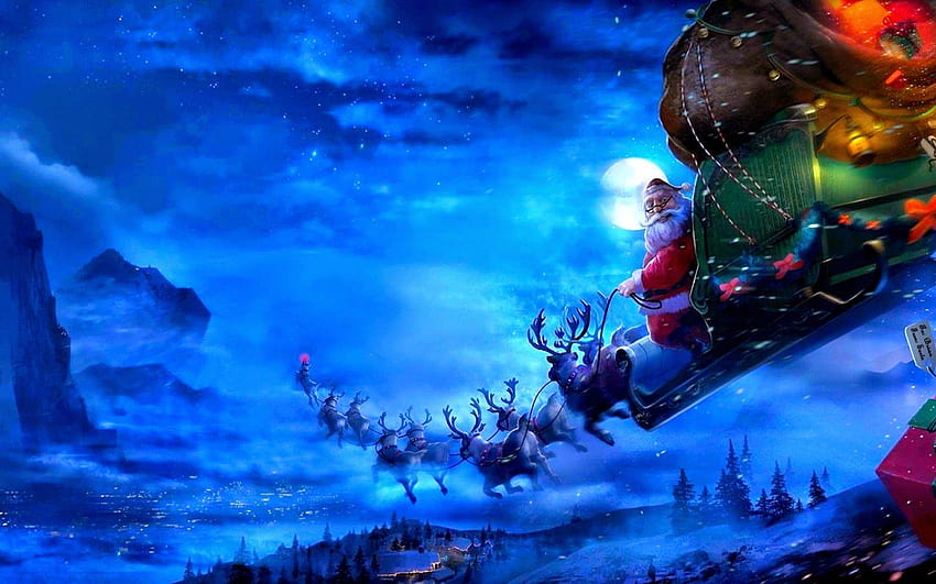 Animasi Natal untuk, Santa's Sleigh Christmas Wallpaper HD
