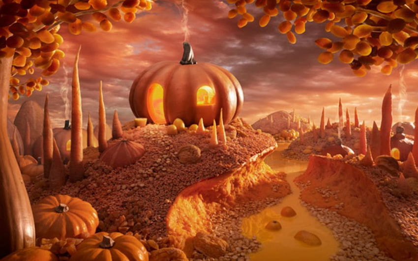 Pumpkin Paradise, pumpkin, creative, food, art HD wallpaper