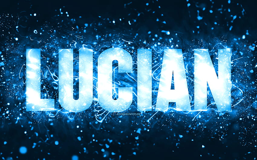 Happy Birtay Lucian, , blue neon lights, Lucian name, creative, Lucian Happy Birtay, Lucian Birtay, popular american male names, with Lucian name, Lucian HD wallpaper