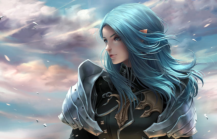 Blur hair, girl warrior, fantasy, art HD wallpaper