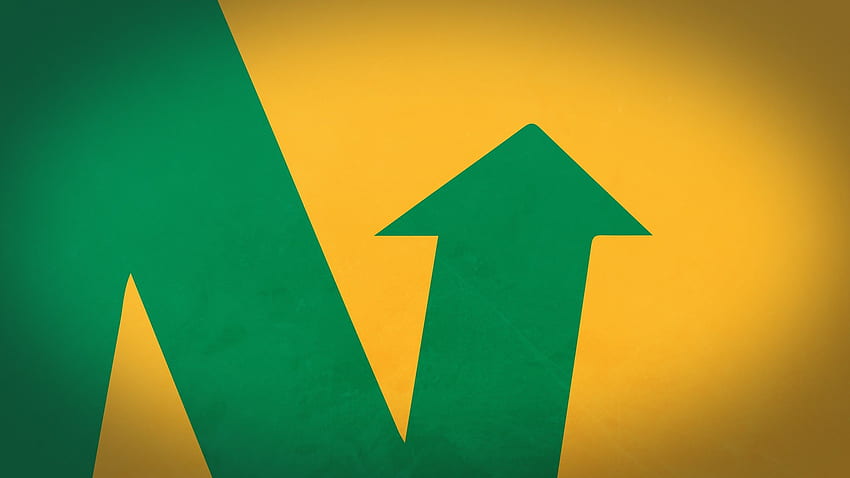 The green arrow on a yellow background, Arrow Minimalist HD wallpaper
