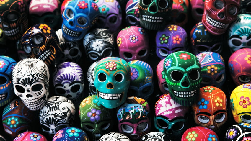 Мексиканско изкуство, цветни черепи HD тапет