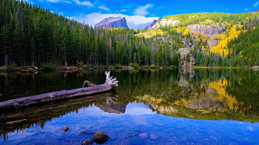 Bear Lake, Colorado, reflections, clouds, trees, sky, water, mountains, usa HD wallpaper