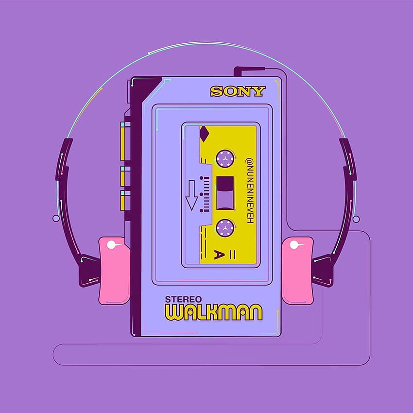 Illustrazione artistica Lettore stereo Sony Walkman. Arte musicale retrò, musica retrò, illustrazione musicale Sfondo del telefono HD
