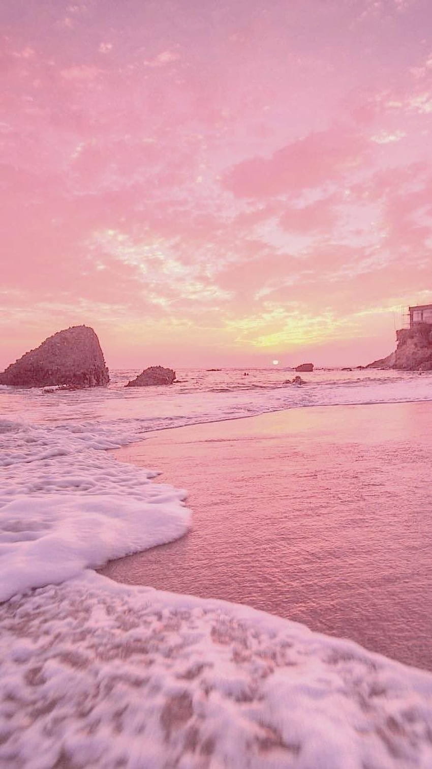 Atardecer con tonos pastel, rosa y amarillo Vibes 90s Retro - iPhone 7, Pastel Beach fondo de pantalla del teléfono
