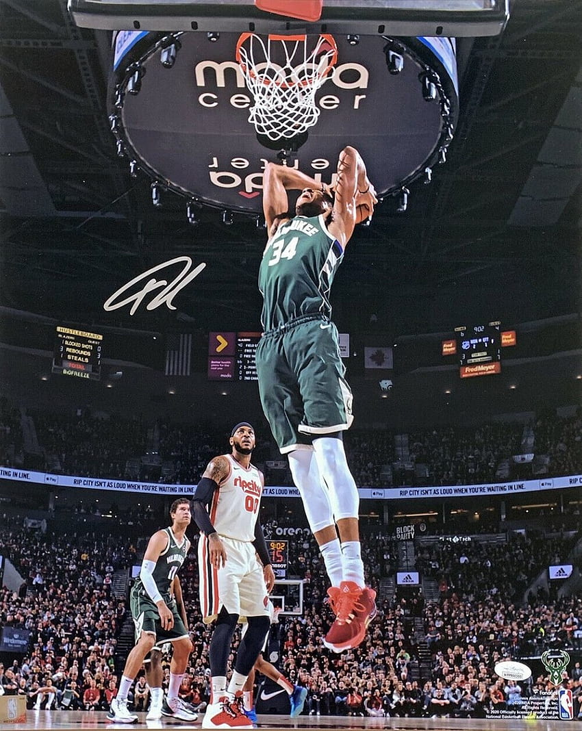 Giannis Antetokounmpo unterzeichnet Milwaukee Bucks Dunk JSA ITP – Integrität des Sports, Giannis Dunking HD-Handy-Hintergrundbild