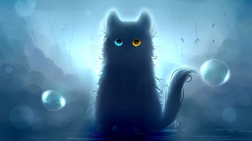 cat, heterochromia, black cat, art ultrawide monitor background, Cat Pixel Aesthetic HD wallpaper