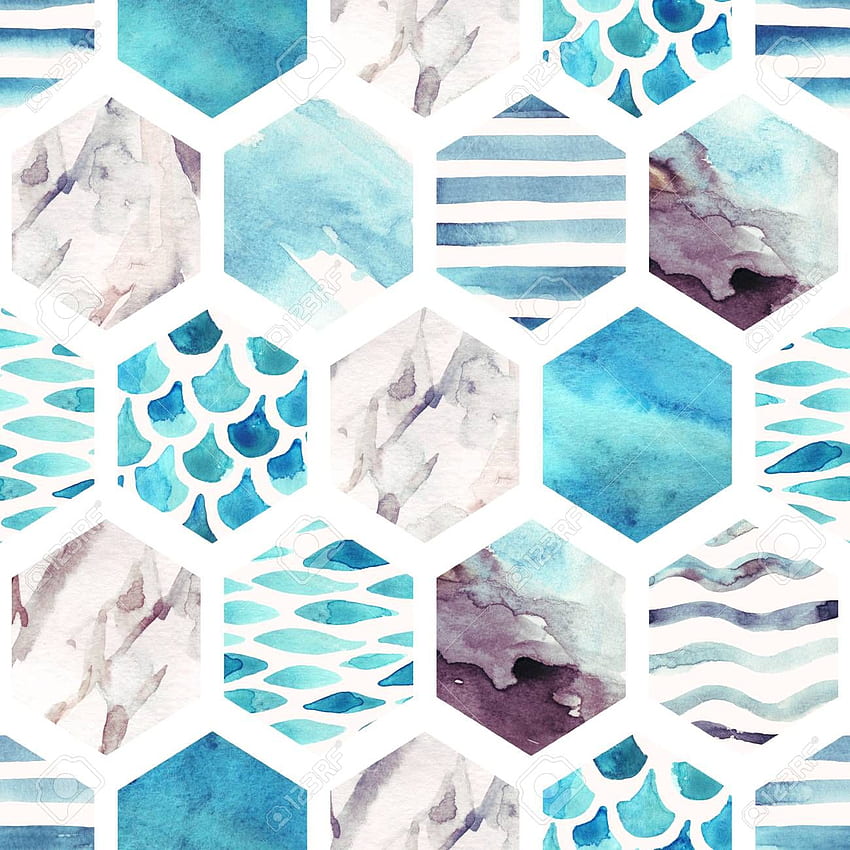 抽象的なテクスチャーのある六角形のシームレスなパターン: 大理石、水彩。 水彩模様、幾何学的な背景、抽象 HD電話の壁紙