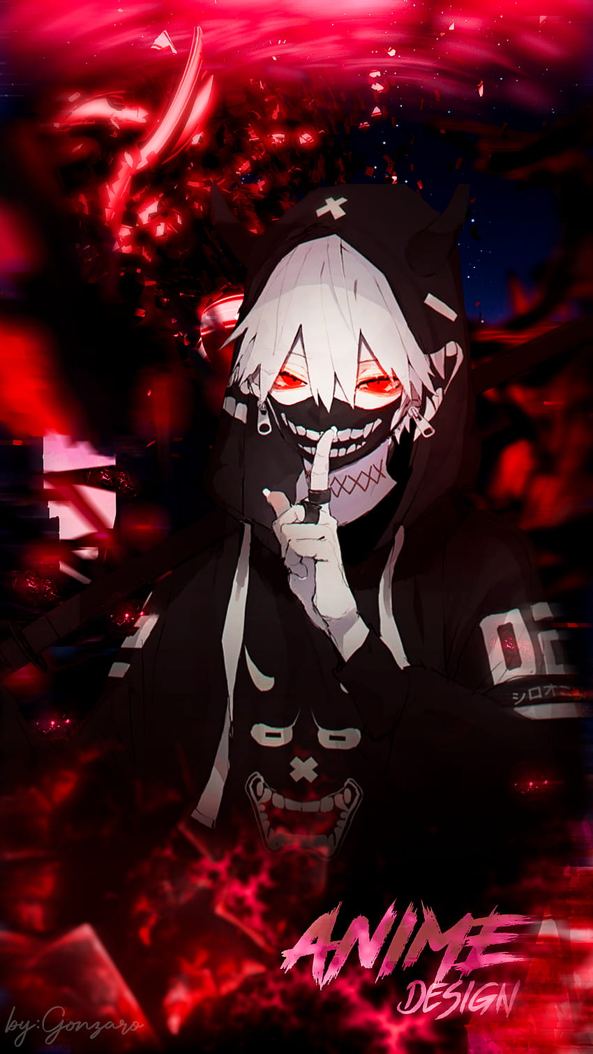 Red Eyes Rings Black Coat Black Mask Katana Anime Design Anime Boys White Hair Demon Horns Abstract - Resolution:, Anime Boy With Mask HD phone wallpaper
