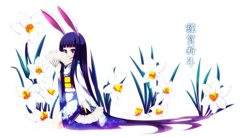 Bunny girl, girl, flowers, bunny ears, long hair HD wallpaper