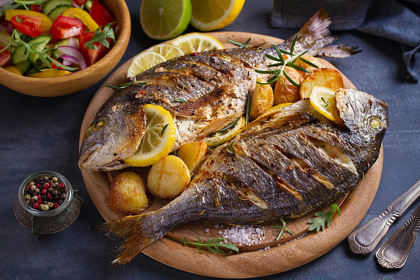 Риба Лимон Картофи Морски дарове - Резолюция:, Риба на скара HD тапет