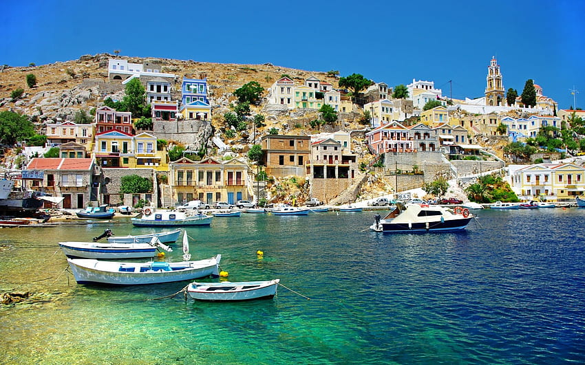 The Greek islands of Symi & Rhodes . Background HD wallpaper
