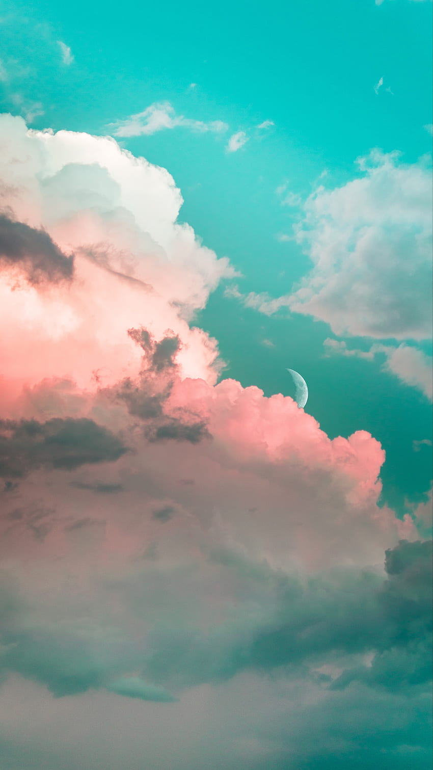 Облаци, небе, луна, порести, светло - розови естетични облаци фон, пастелно сини естетични облаци HD тапет за телефон