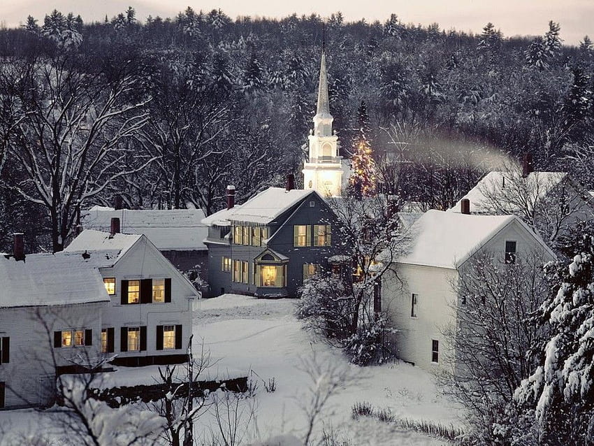 New England Winter Scenes, Norman Rockwell Winter HD wallpaper