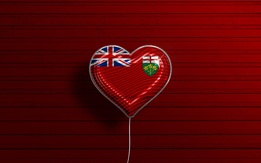 I Love Ontario, , realistic balloons, red wooden background, Day of Ontario, canadian provinces, flag of Ontario, Canada, balloon with flag, Provinces of Canada, Ontario flag, Ontario HD wallpaper