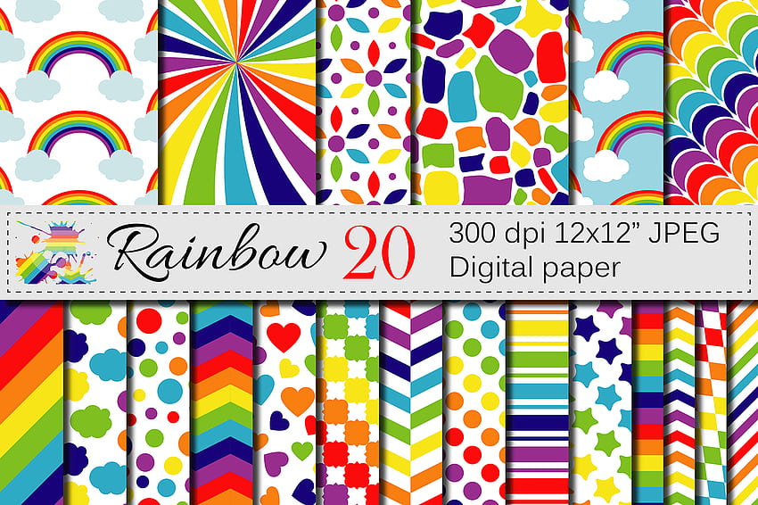 Rainbow Digital Paper Pack / Многоцветни хартии за скрапбукинг / Rainbow фонова графика от VR Digital Design · Creative Fabrica, Digital Rainbow HD тапет