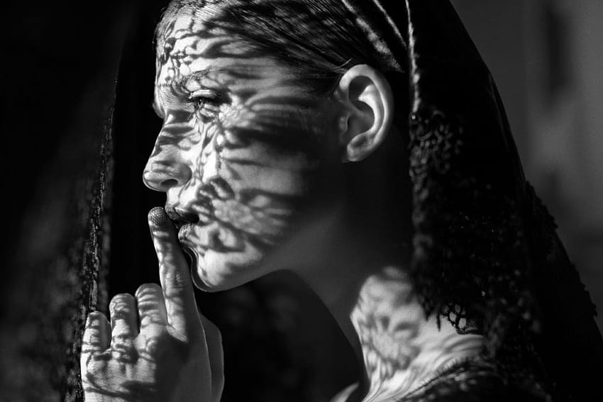 Light and shadow, graphy, portrait, black and white, face, bw, wp, woman HD wallpaper