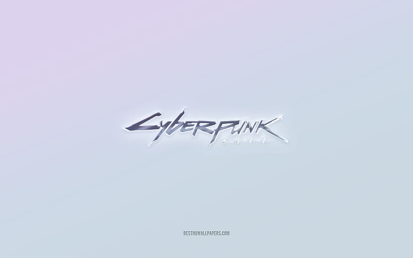 Logotipo do Cyberpunk 2077, texto 3d recortado, fundo branco, logotipo do Cyberpunk 2077 3d, emblema do Cyberpunk 2077, Cyberpunk 2077, logotipo em relevo, emblema do Cyberpunk 2077 3d papel de parede HD