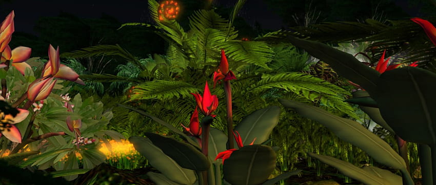 Savage Garden, Nacht, wild, Garten, schön, Sommer, Fantasie, Blume, grün, gelb, rot, Wild, Blatt, Wald HD-Hintergrundbild