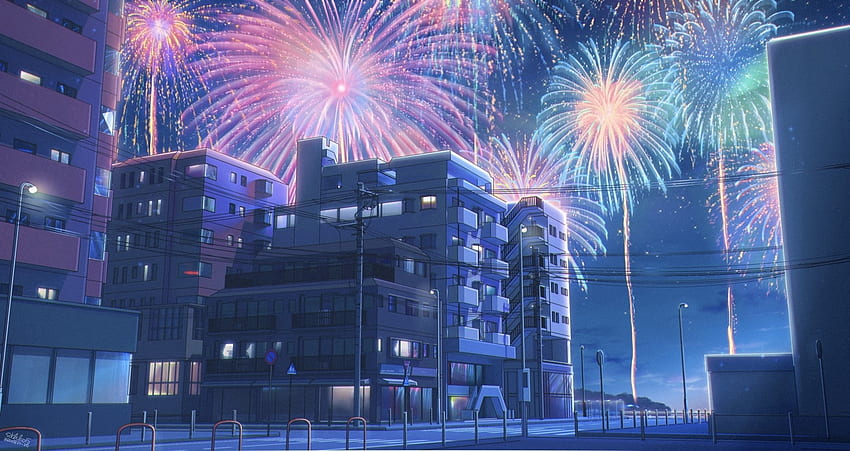 Anime Fireworks, Fireworks, Anime, original, Art HD wallpaper