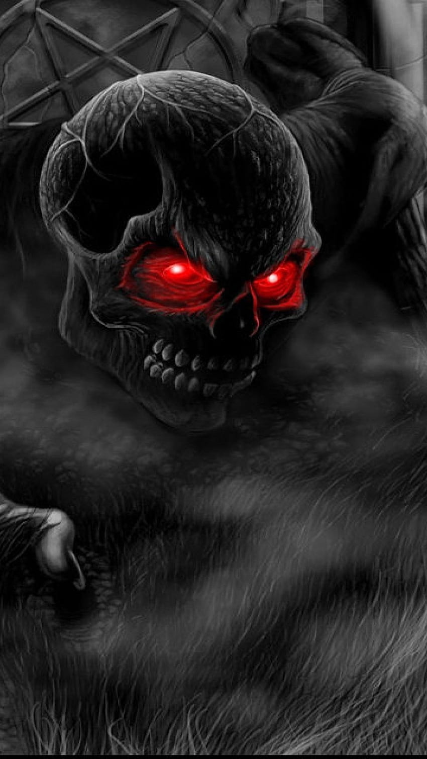 Black Devil, Red Eyes, Skull HD phone wallpaper