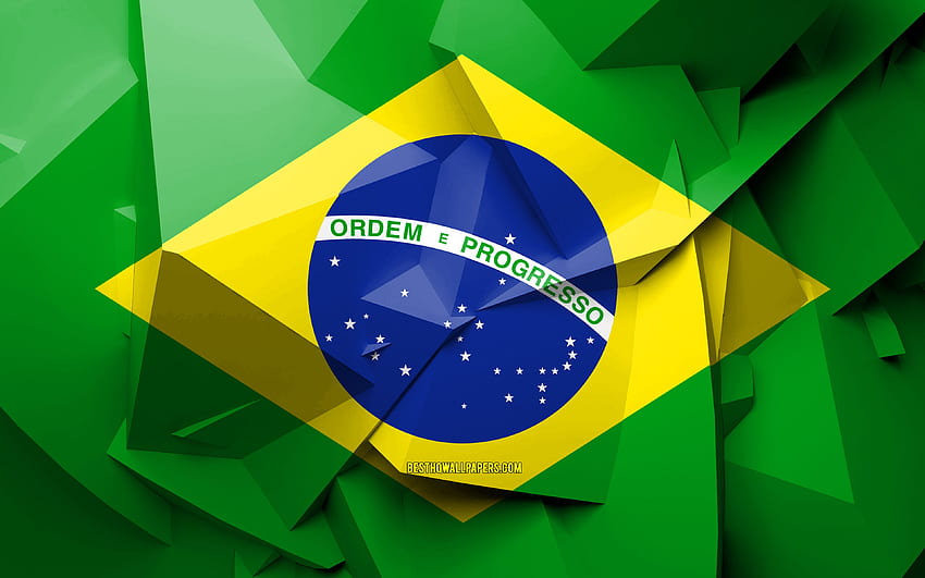 Flagge von Brasilien, geometrische Kunst, südamerikanische Länder, brasilianische Flagge, kreativ, Brasilien, Südamerika, Flagge Brasiliens 3D, nationale Symbole für mit Auflösung. Gute Qualität HD-Hintergrundbild
