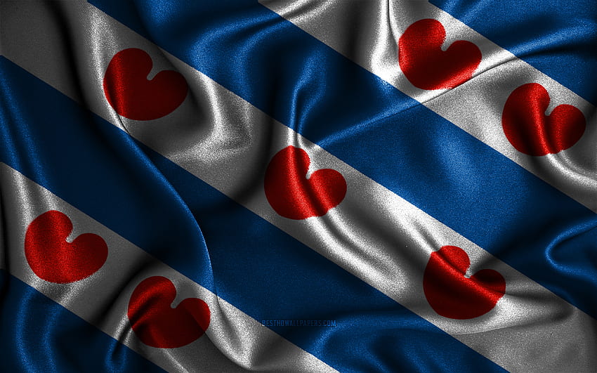 Friesland bayrağı, ipek dalgalı bayraklar, hollanda eyaletleri, Friesland Günü, kumaş bayraklar, Friesland Bayrağı, 3D sanat, Friesland, Avrupa, Hollanda Eyaletleri, Friesland 3D bayrak, Hollanda HD duvar kağıdı
